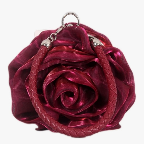 DEBIMY Handbags - Rose Shaped Evening Bag Soft Satin Clutch Purse Floral Wristlet Handbag